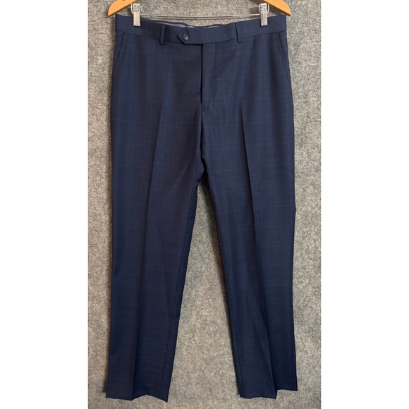 NWT Tommy Hilfiger Mens Tailored Fit Dress Pants Navy Plaid Wool Blend 34W 32L